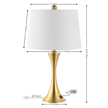Bennett 22.75" Modern Glam Iron Hourglass LED Table Lamp with USB Charging Port - JONATHAN Y